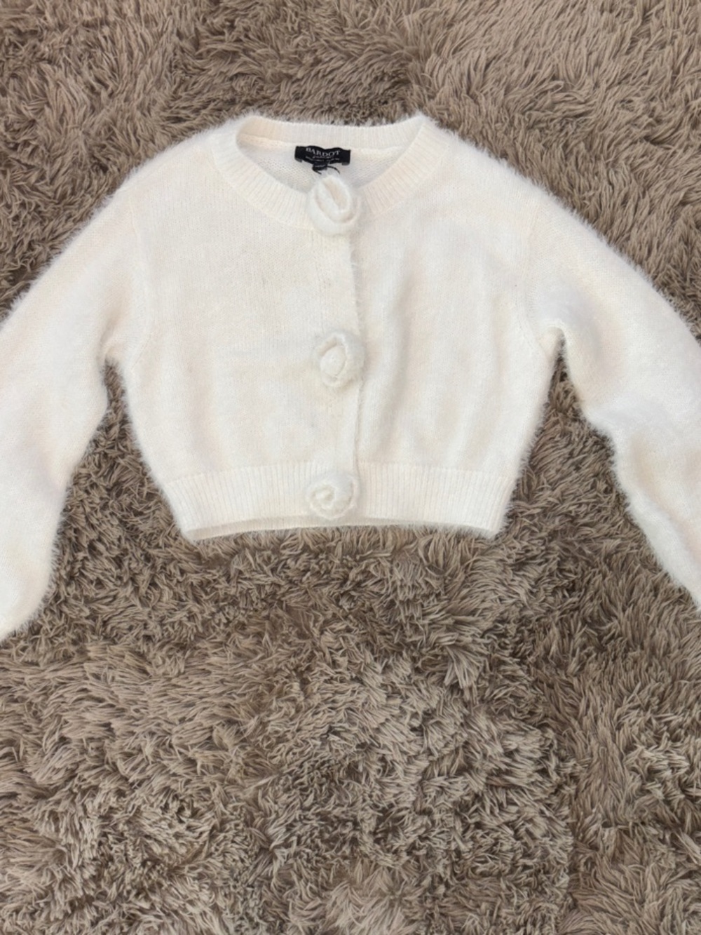 Bardot Juniors RARE Cream Fuzzy Rosette-Button Cardigan Size 6-7